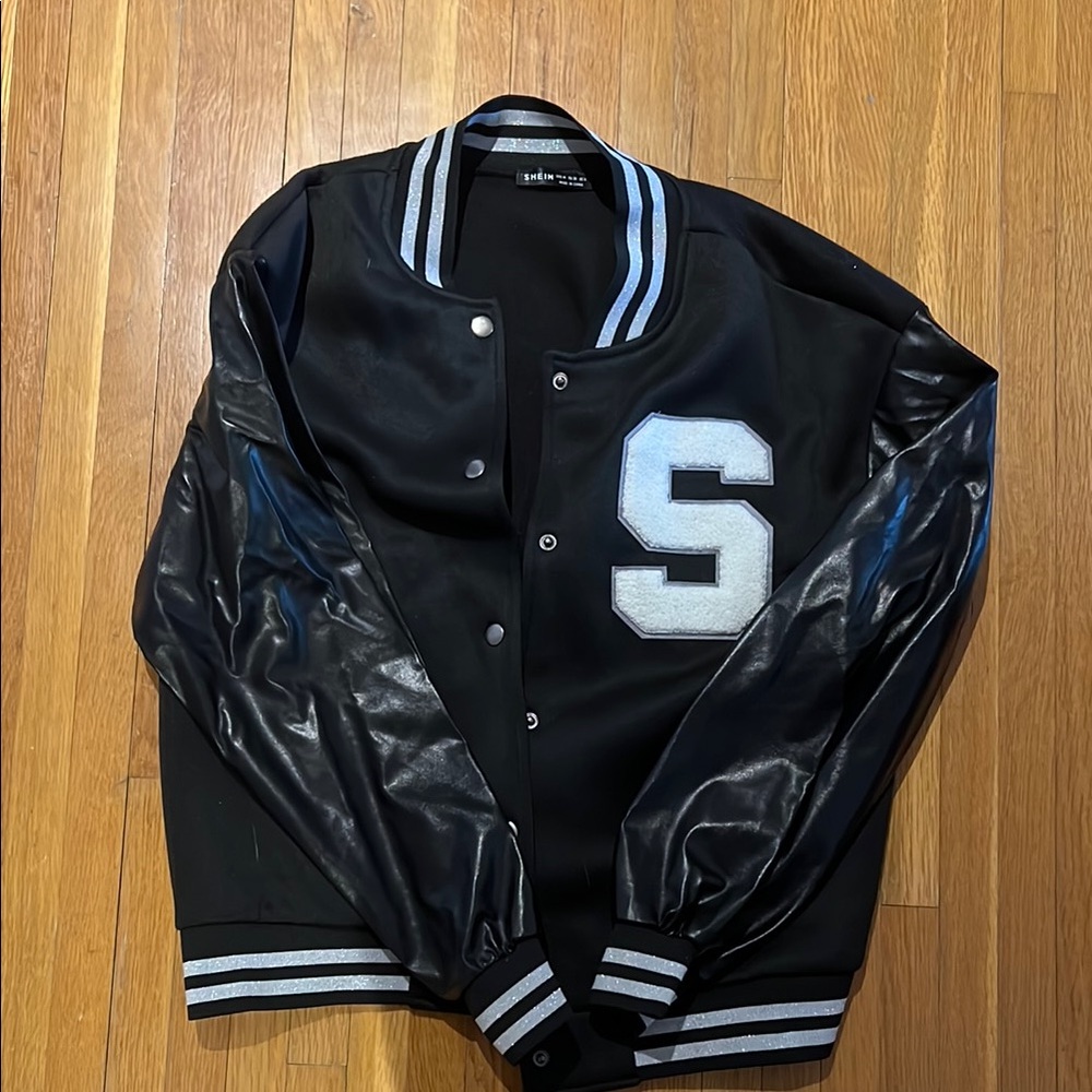 Black Varsity Jacket with Silver Accents
